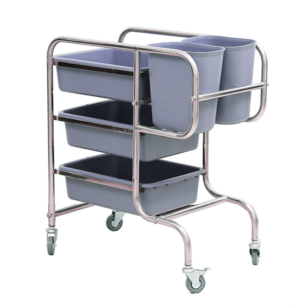 NNEAGS 3 Tier Food Trolley Food Waste Cart Five Buckets Kitchen Food Utility 80x43x89cm Round