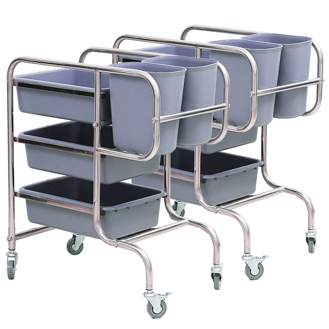 NNEAGS 2X 3 Tier Food Trolley Food Waste Cart Five Buckets Kitchen Food Utility 80x43x89cm Round