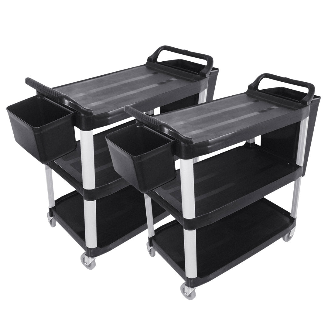 NNEAGS 2X 3 Tier Food Trolley Food Waste Cart w/ 2 Bin Food Utility Kitchen Large