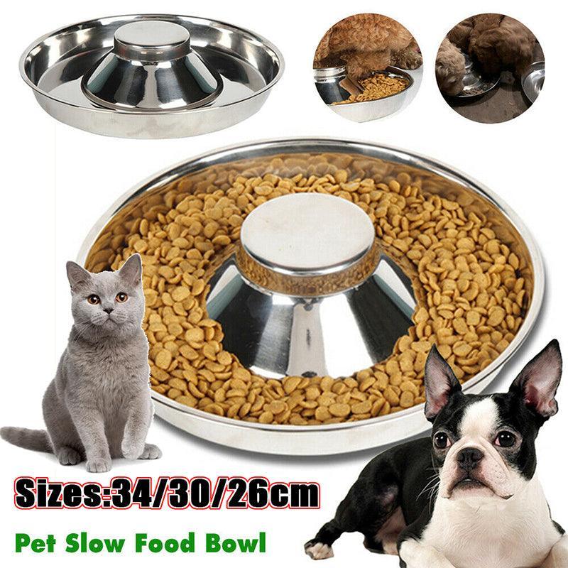 Stainless Steel Pet Bowl Slow Feeder Dish Puppy Dog Cat Food Feeding Weaning Bowl