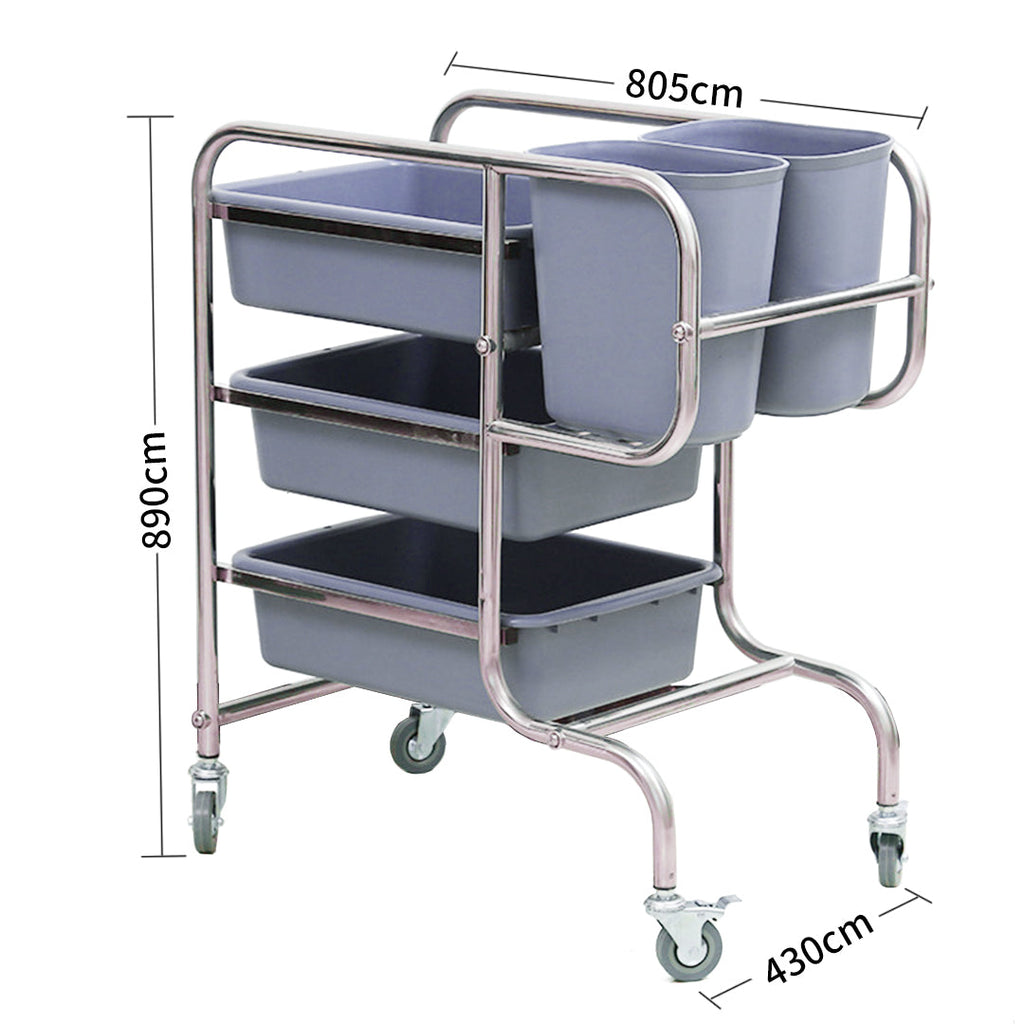 NNEAGS 2X 3 Tier Food Trolley Food Waste Cart Five Buckets Kitchen Food Utility 80x43x89cm Round