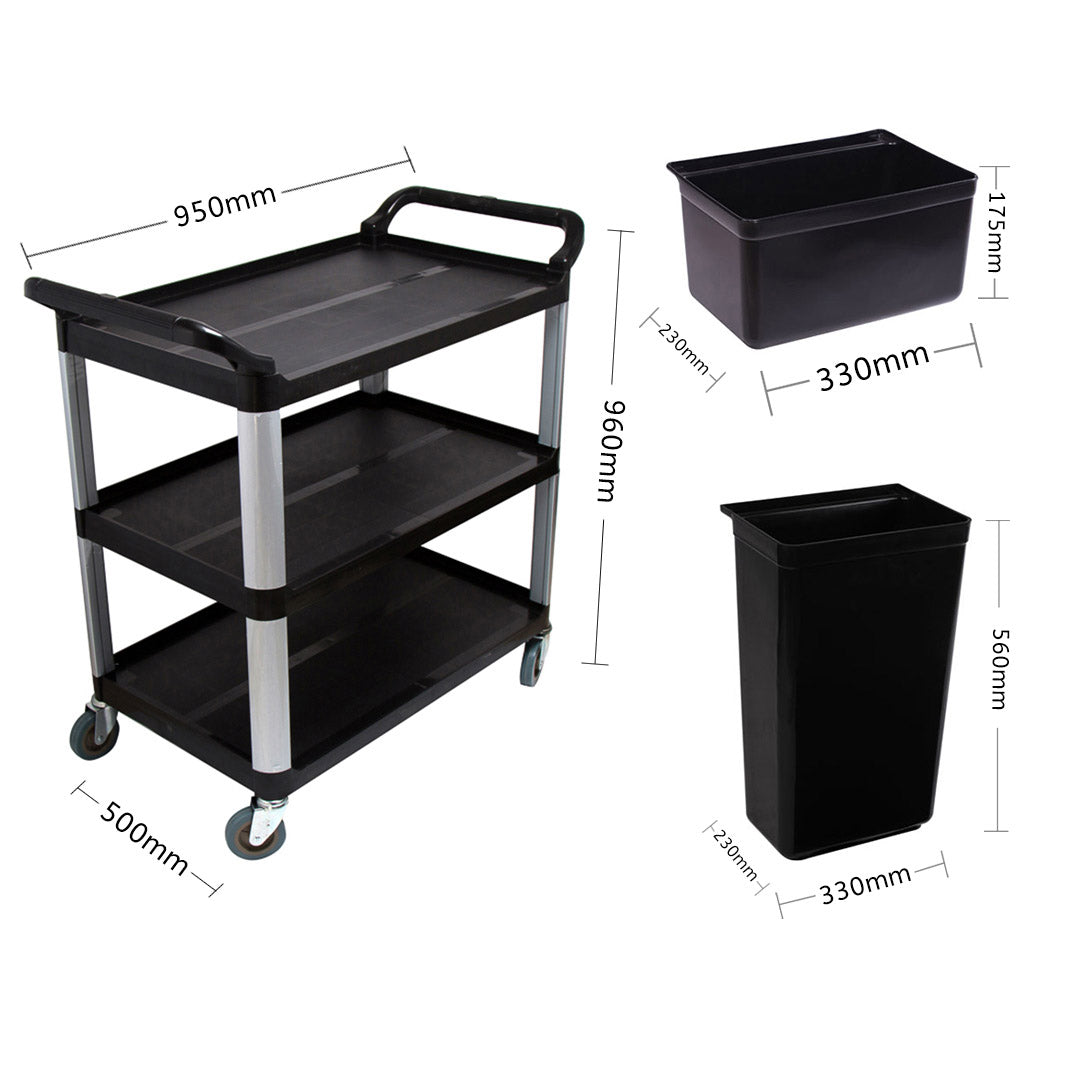 NNEAGS 2X 3 Tier Food Trolley Food Waste Cart w/ 2 Bin Food Utility Kitchen Large