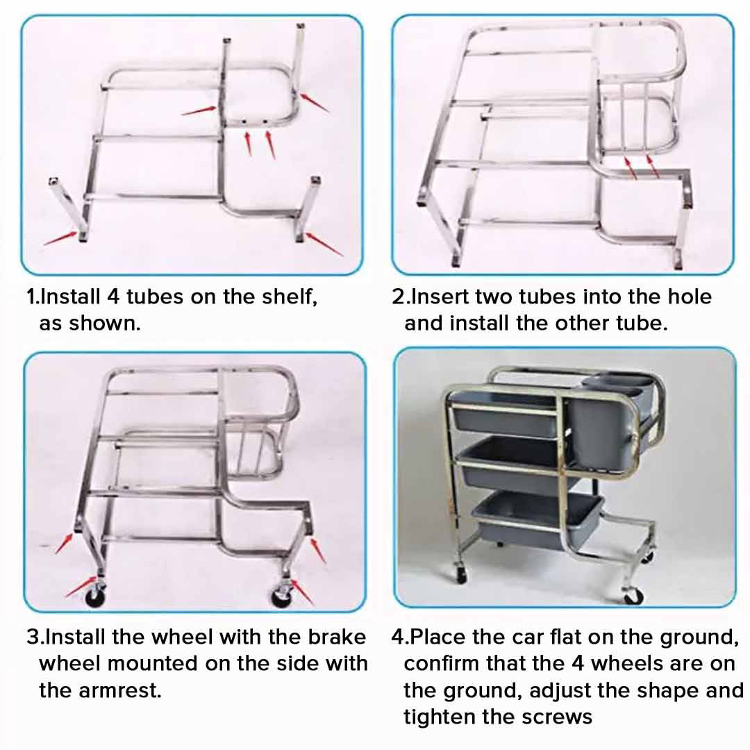 NNEAGS 3 Tier Food Trolley Food Waste Cart Five Buckets Kitchen Food Utility 80x43x89cm Round