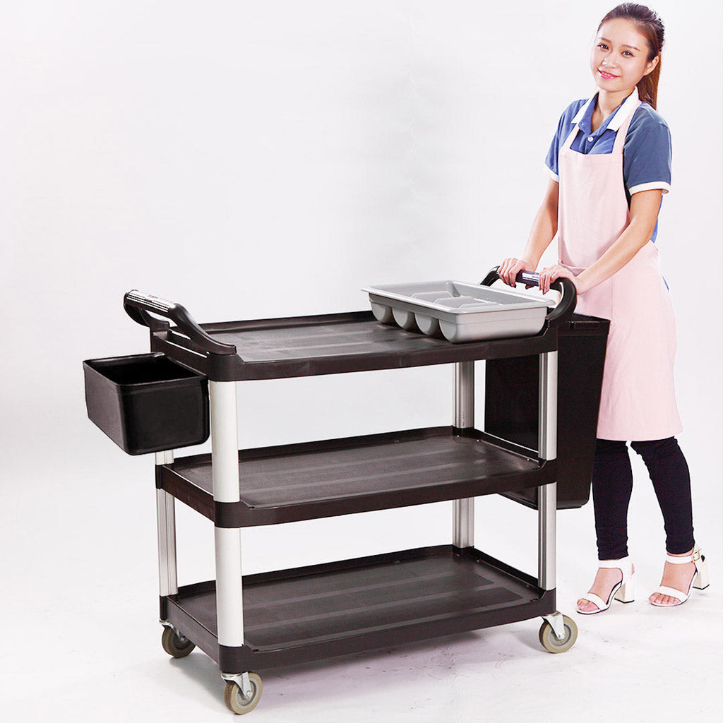 NNEAGS 2X 3 Tier Food Trolley Food Waste Cart w/ 2 Bin Food Utility Kitchen Large
