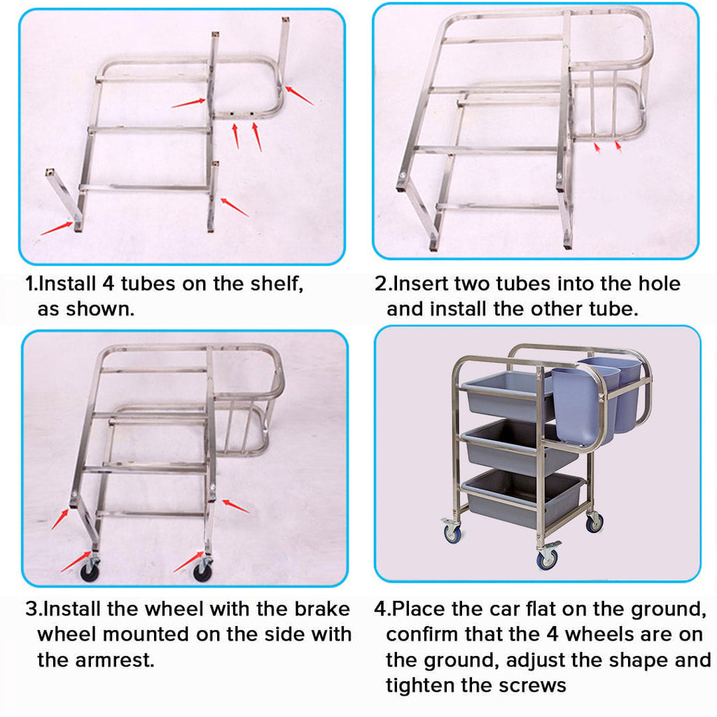 SOGA 2X 82x43x92cm Square 3 Tier Food Trolley Food Waste Cart Five Buckets Kitchen Food Utility