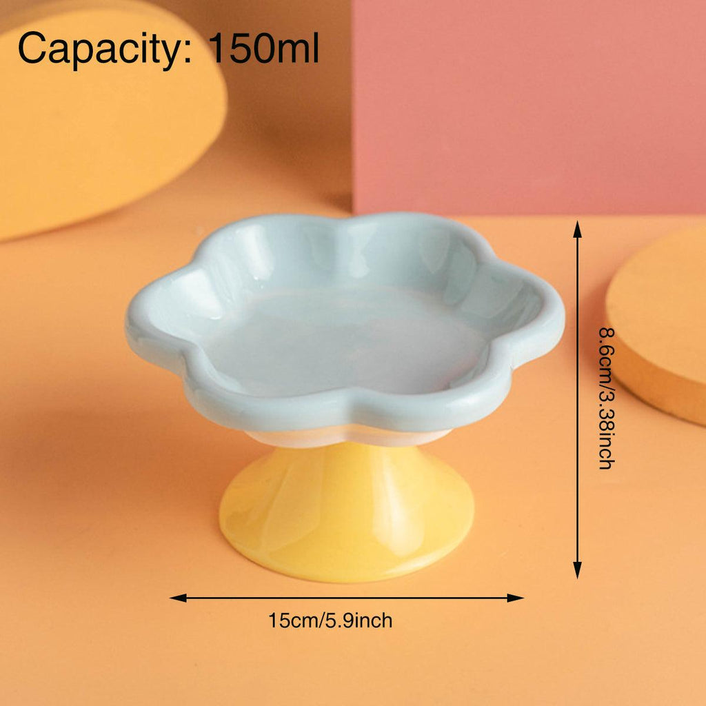 Flower Ceramic Cat Bowl Pet Food Bowl Snack Tray for Cats and Small Pets Feeding