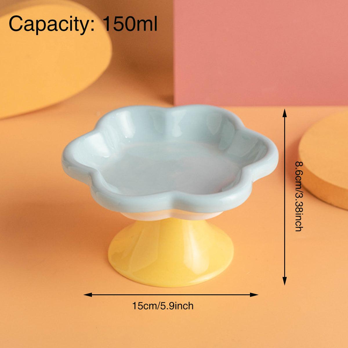 Flower Ceramic Cat Bowl Pet Food Bowl Snack Tray for Cats and Small Pets Feeding