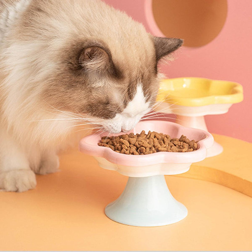 Flower Ceramic Cat Bowl Pet Food Bowl Snack Tray for Cats and Small Pets Feeding