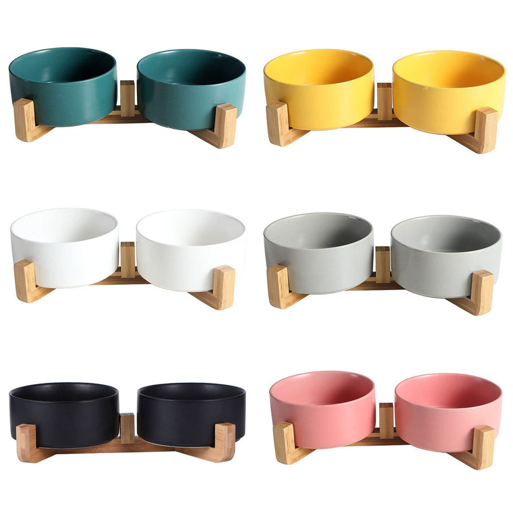 Ceramic Pet Bowl Double Cat Food Bowl Dog Water Bowl Feeding Drinking Bowl Set
