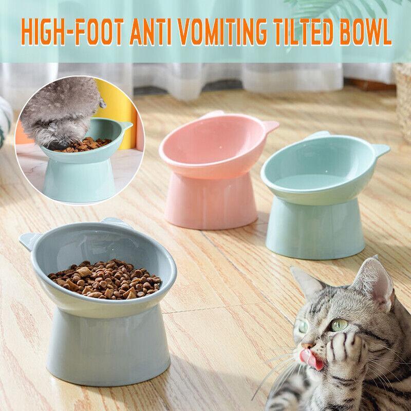 Elevated Pet Bowl Cat Dog Feeder Food Water High-Foot Anti Vomiting Tilted Bowl
