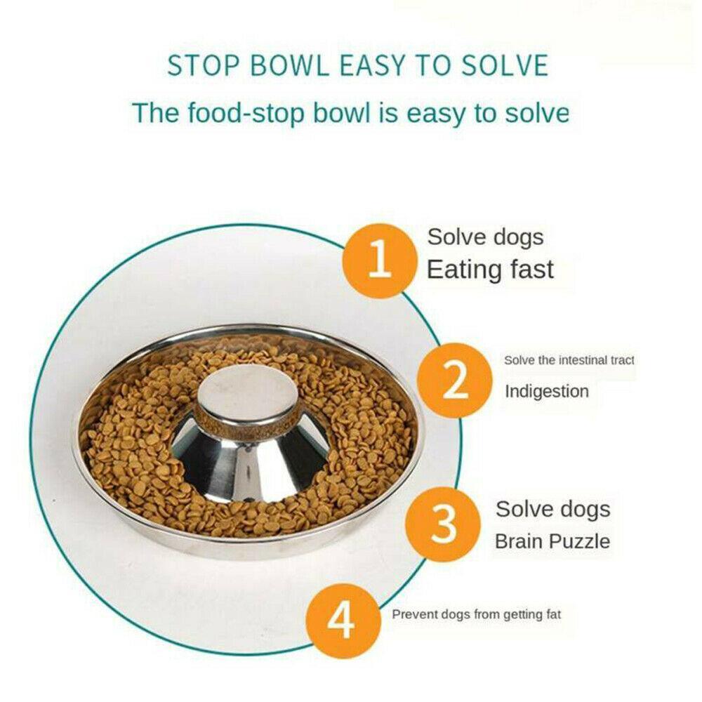 Stainless Steel Pet Bowl Slow Feeder Dish Puppy Dog Cat Food Feeding Weaning Bowl