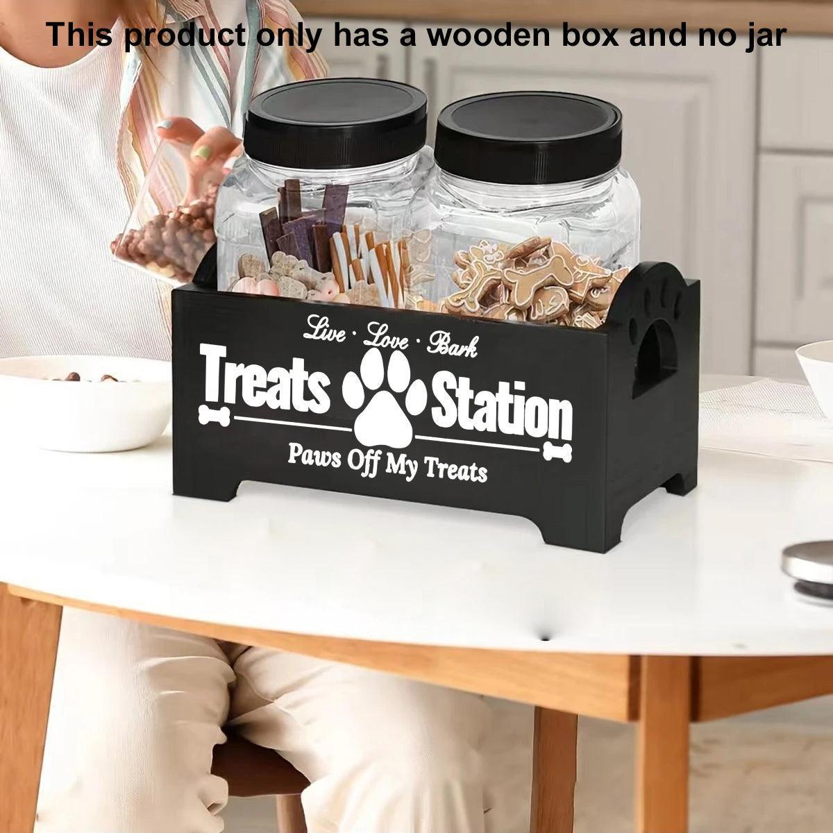 Dog Treat Container Wood Dog Food Storage For Cat Dogs With Paw Print Design