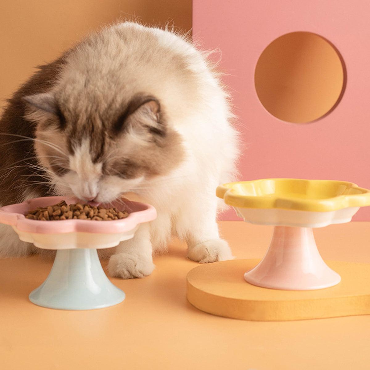 Flower Ceramic Cat Bowl Pet Food Bowl Snack Tray for Cats and Small Pets Feeding