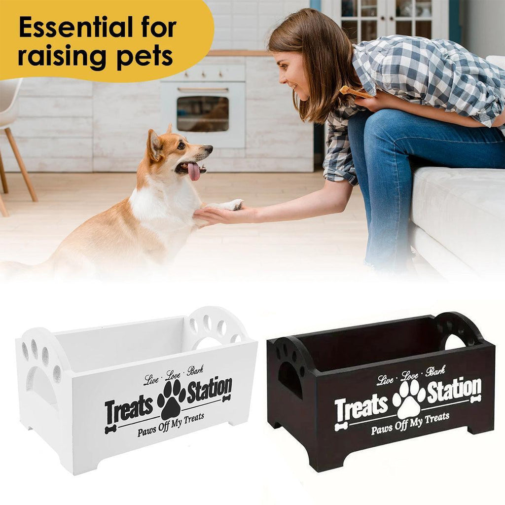 Dog Treat Container Wood Dog Food Storage For Cat Dogs With Paw Print Design