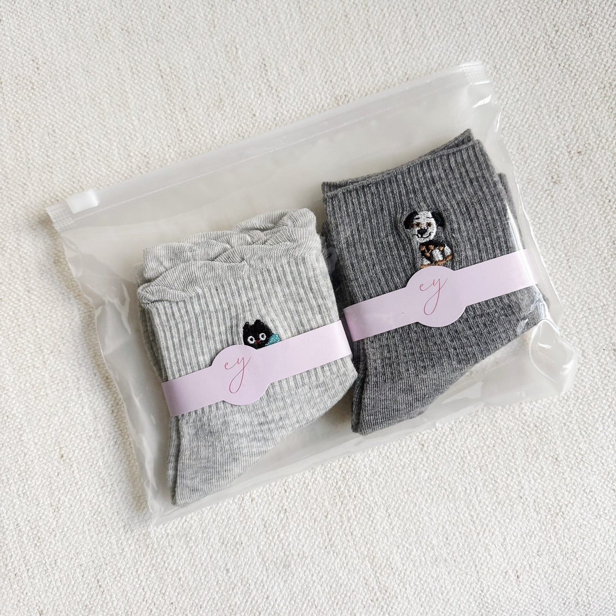 Cat And Dog Design Crew Socks Set Of 2