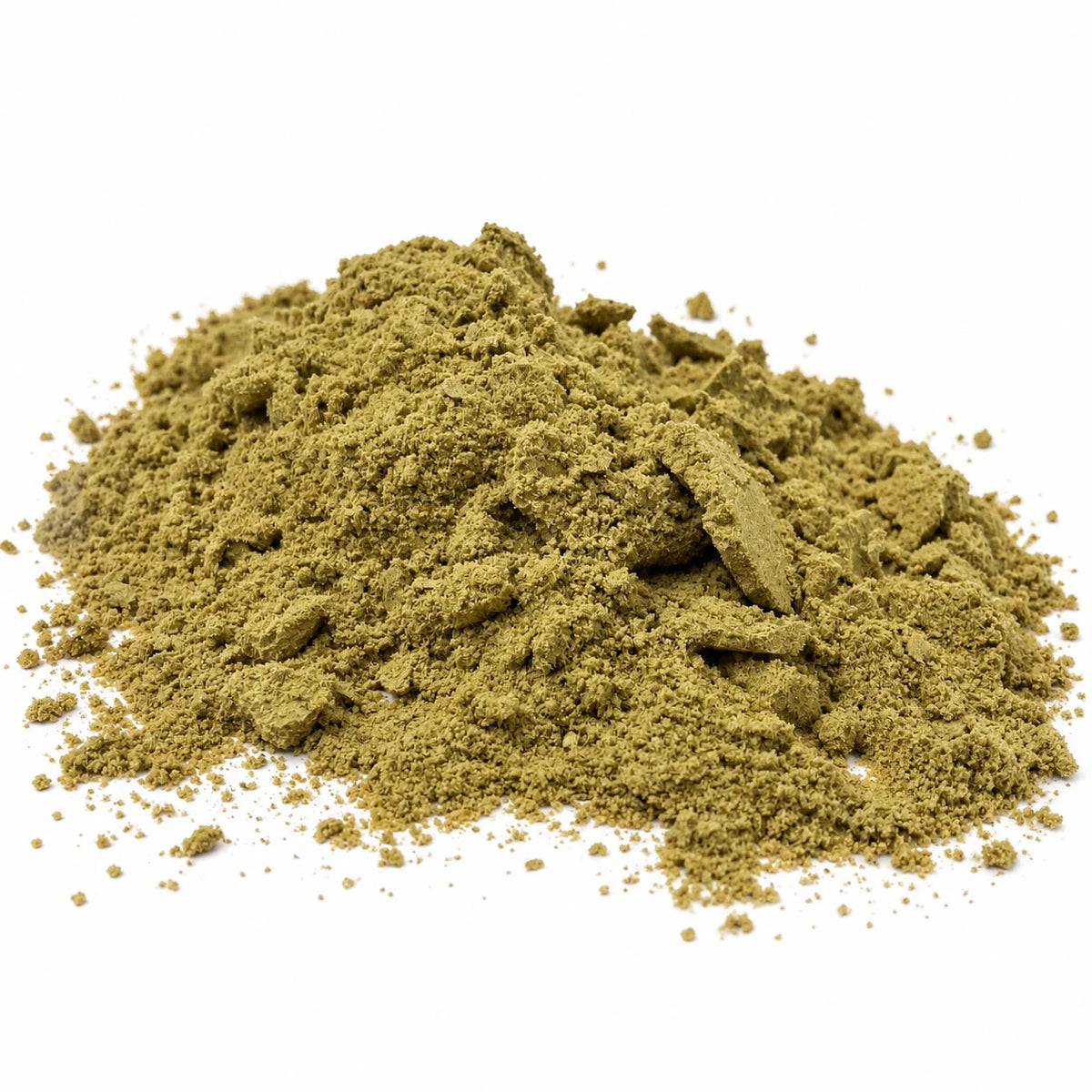 Chicken and duck powdered cat food on a white background