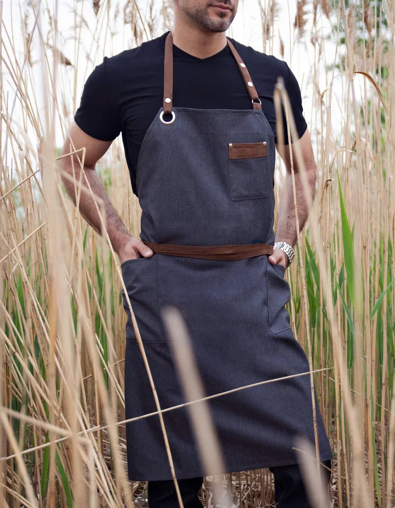 No Limits 34 X 34In Gray Bib Apron, Polyester & Cotton, With Faux Suede Detail - 6 Units/Case - Restaurant Equipment and Smallwares - Canadian Distribution - Ships Free Within Canada on Orders Above CAD $199