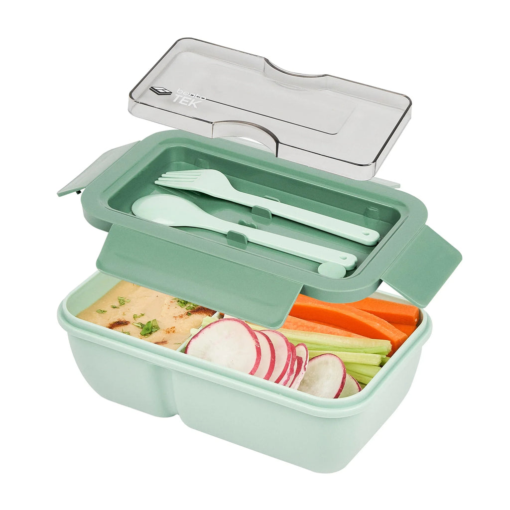 Restaurantware Bento Tek 29 Ounce Microwave-Safe Lunch Box, Green, Includes Fork & Spoon, 7.75 x 4.75 x 2.75 Inch - 1 Unit/Case - Restaurant Equipment and Smallwares - Canadian Distribution - Ships Free Within Canada on Orders Above CAD $199