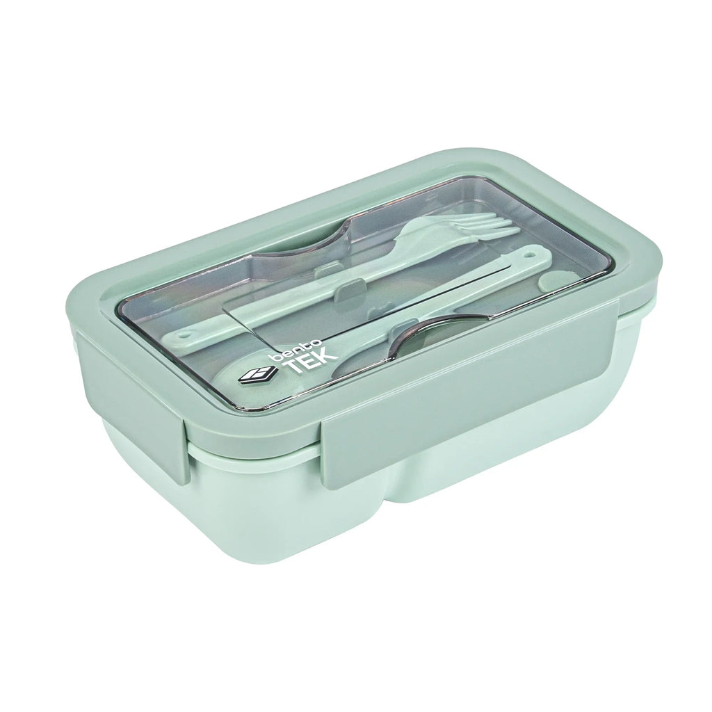 Restaurantware Bento Tek 29 Ounce Microwave-Safe Lunch Box, Green, Includes Fork & Spoon, 7.75 x 4.75 x 2.75 Inch - 1 Unit/Case - Restaurant Equipment and Smallwares - Canadian Distribution - Ships Free Within Canada on Orders Above CAD $199
