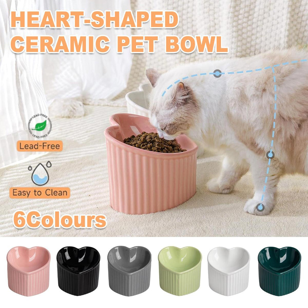 Love Shape Slanted Cat Bowl Ceramic Pet Bowl for Cats Food Water Feeding Dish