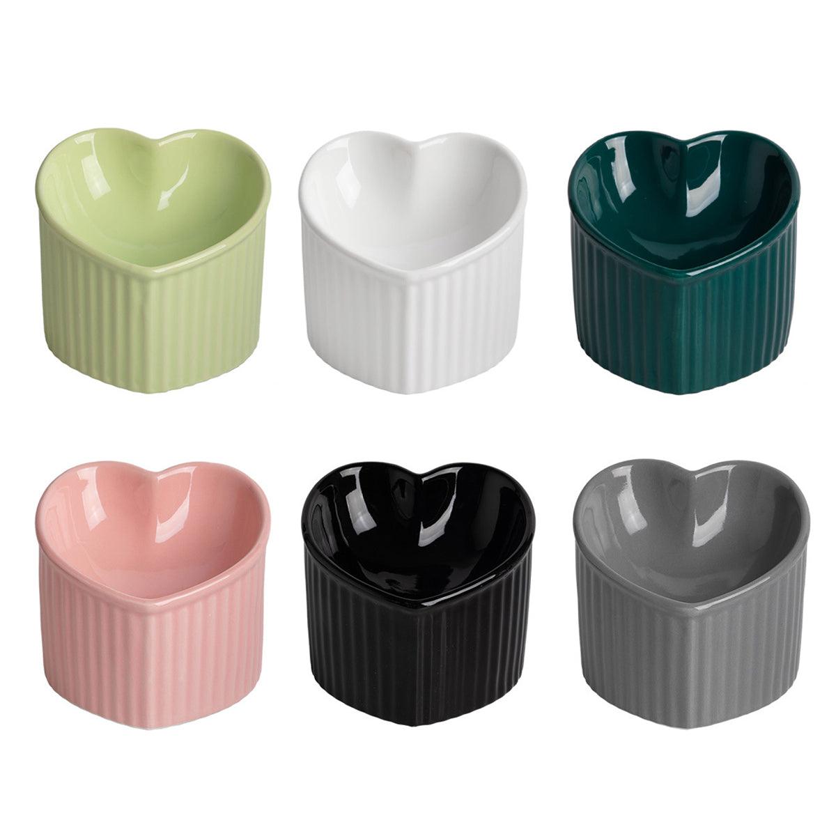 Love Shape Slanted Cat Bowl Ceramic Pet Bowl for Cats Food Water Feeding Dish