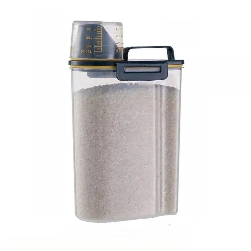 1pc Airtight Pet Food Container With Cup, Plastic Sealed Jar for Dry Dog Cat Food