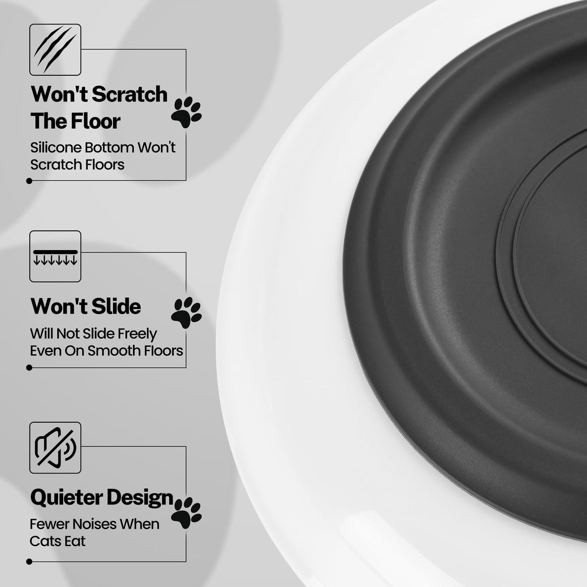Cat Food Bowls, Friendly Ceramic Cat Bowls with Nonslip Silicone Bottom, Pack of  Plates for Feeding Indoor Cats, Kittens