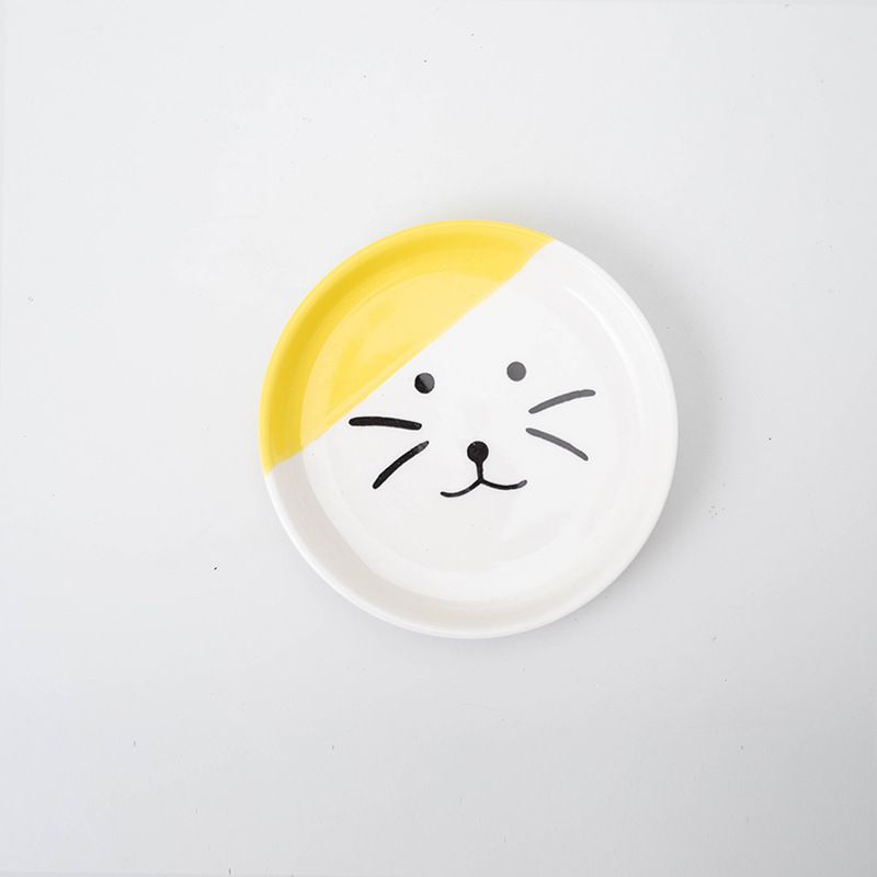 Pets Friendly Cat Bowl, Single Cat Face Plate, Cat bowl, ceramic grain bowl, shallow mouth, large caliber pet food basin（3pcs）