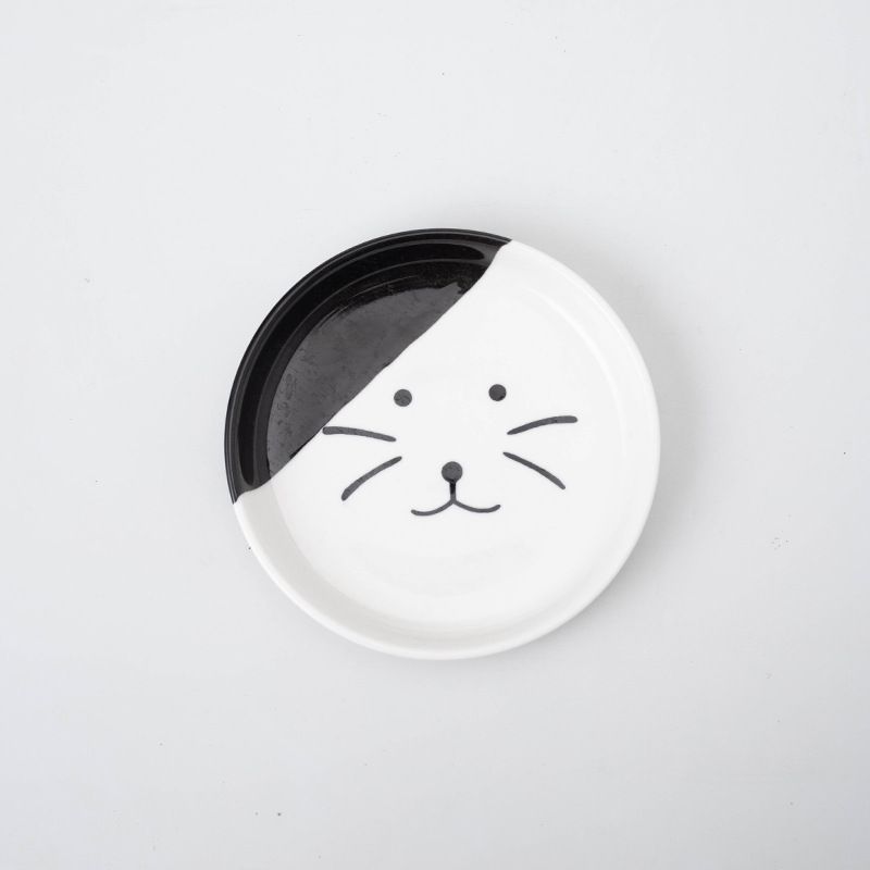 Pets Friendly Cat Bowl, Single Cat Face Plate, Cat bowl, ceramic grain bowl, shallow mouth, large caliber pet food basin（3pcs）