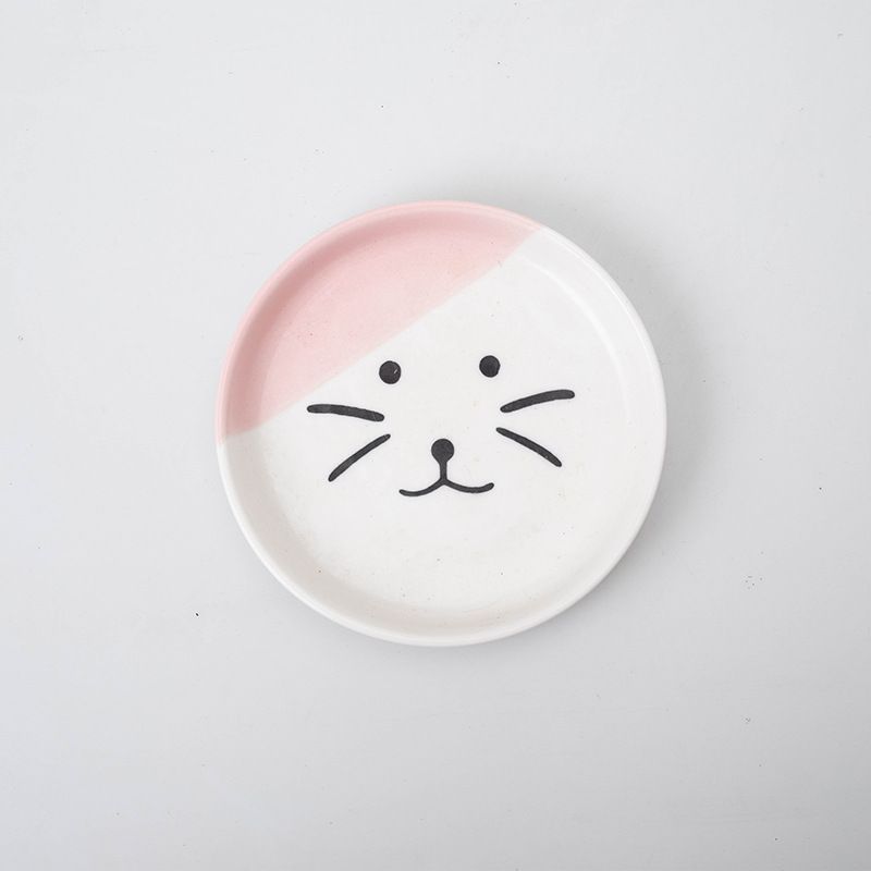 Pets Friendly Cat Bowl, Single Cat Face Plate, Cat bowl, ceramic grain bowl, shallow mouth, large caliber pet food basin（3pcs）