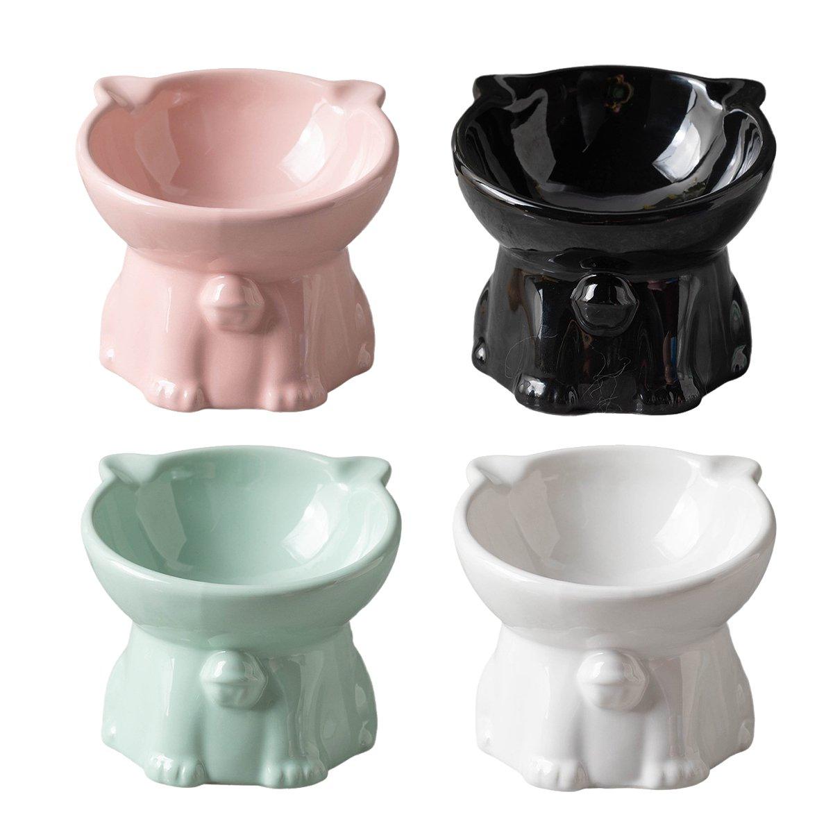 Ceramic Cat Bowl Cute Tall Raised Cat Food Bowl for Pets Eating Comfortably