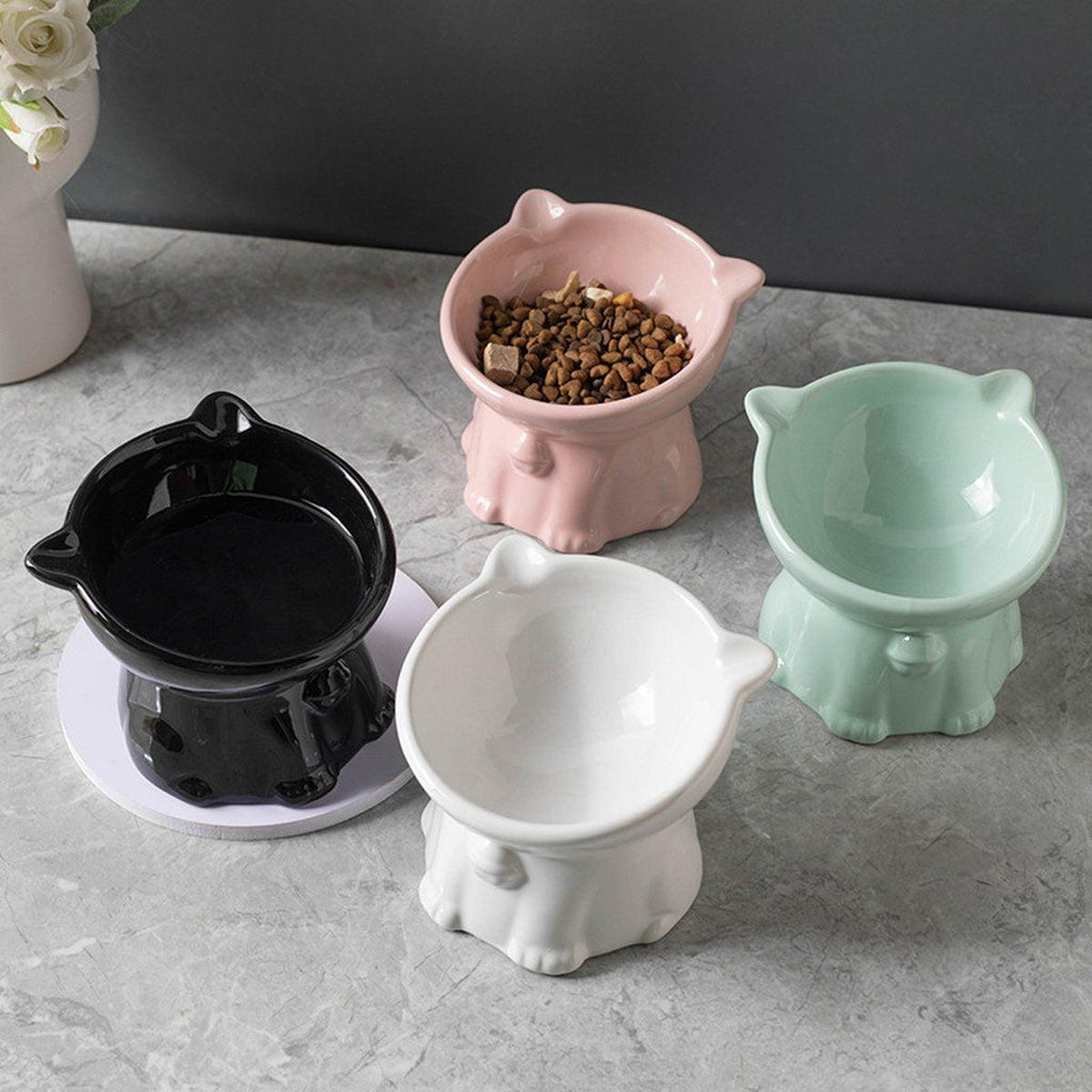 Ceramic Cat Bowl Cute Tall Raised Cat Food Bowl for Pets Eating Comfortably