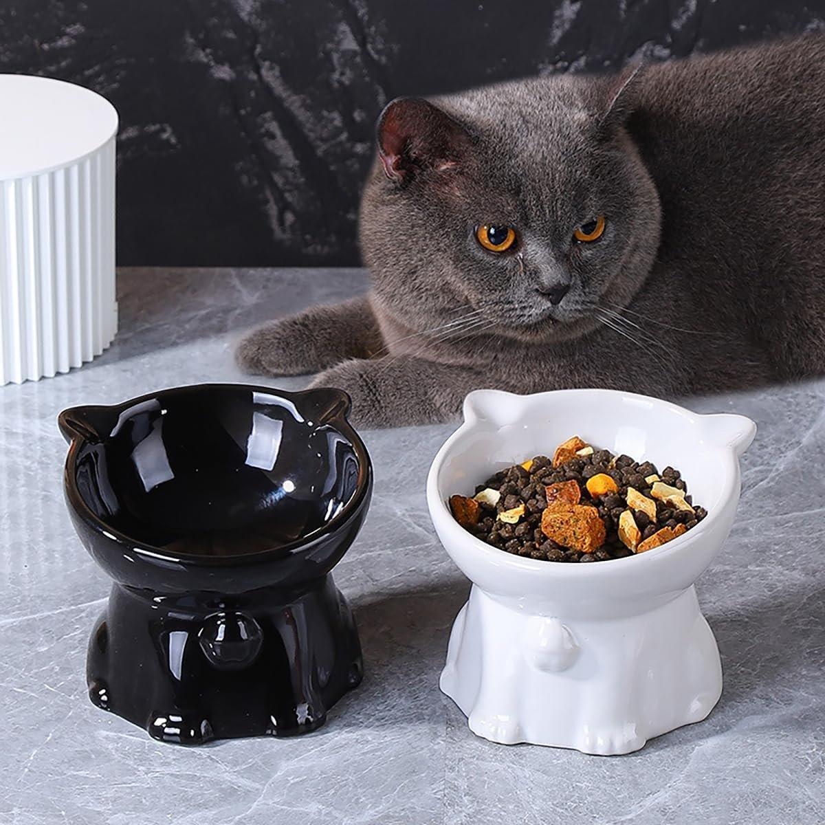 Ceramic Cat Bowl Cute Tall Raised Cat Food Bowl for Pets Eating Comfortably