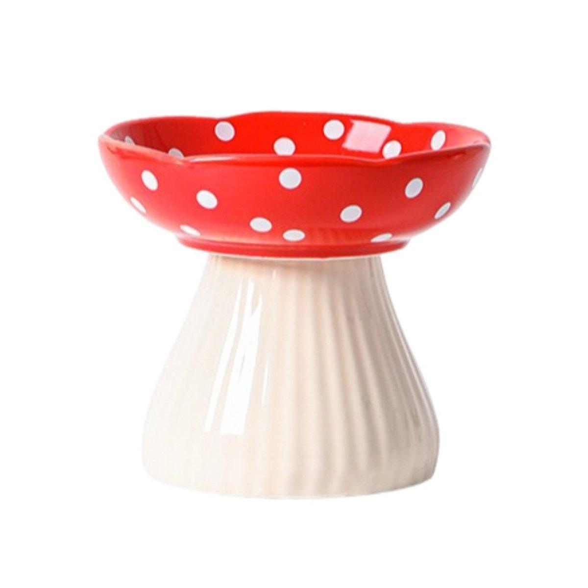 Pet Elevated Mushroom Bowl Ceramic Cat Dog Bowl Dish Food Feeder Raised Cat Bowl