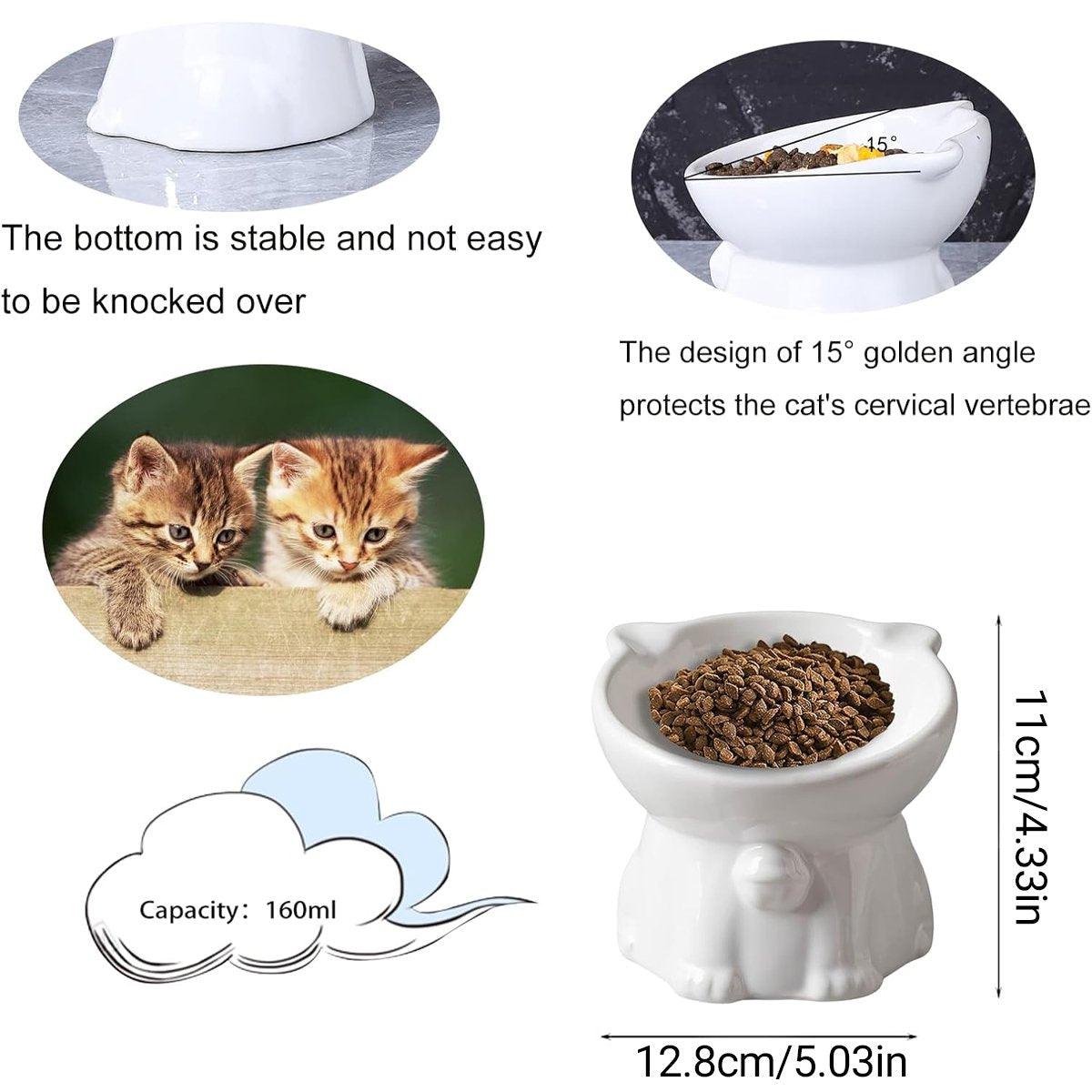 Ceramic Cat Bowl Cute Tall Raised Cat Food Bowl for Pets Eating Comfortably